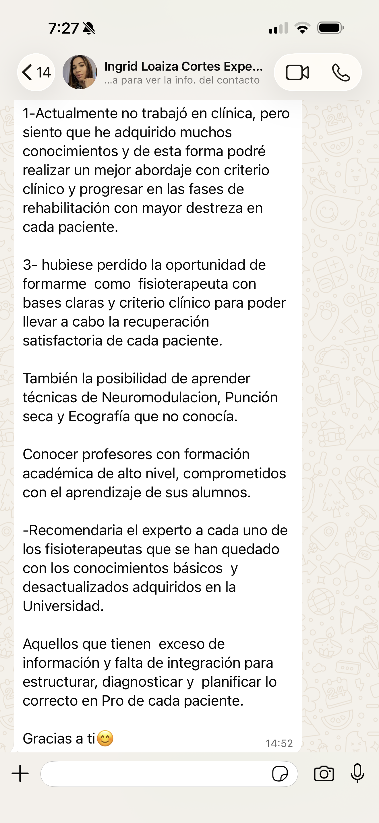 Testimonio de Ingrid Loaiza, alumna del Experto en Fisioterapia Neuromusculoesquelética