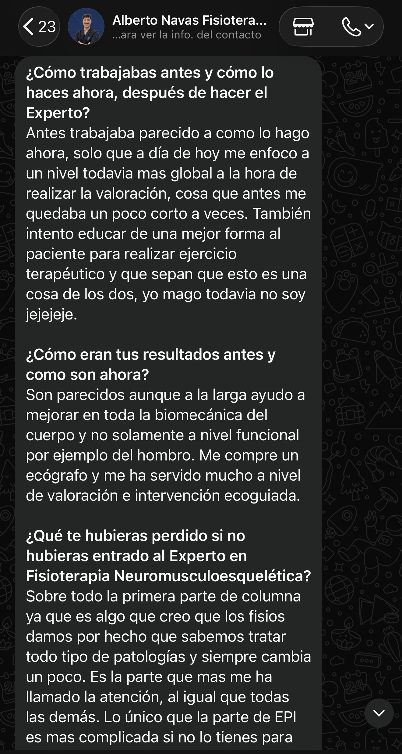Testimonio de Alberto Navas, alumno del Experto en Fisioterapia Neuromusculoesquelética