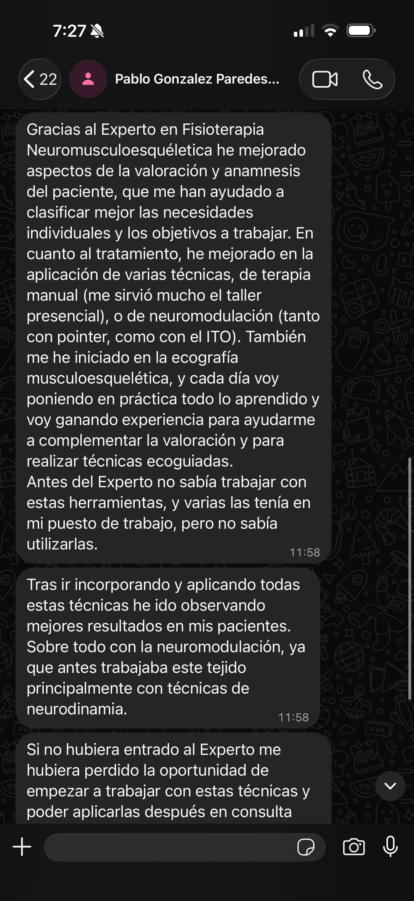 Testimonio de Pablo González, alumno del Experto en Fisioterapia Neuromusculoesquelética